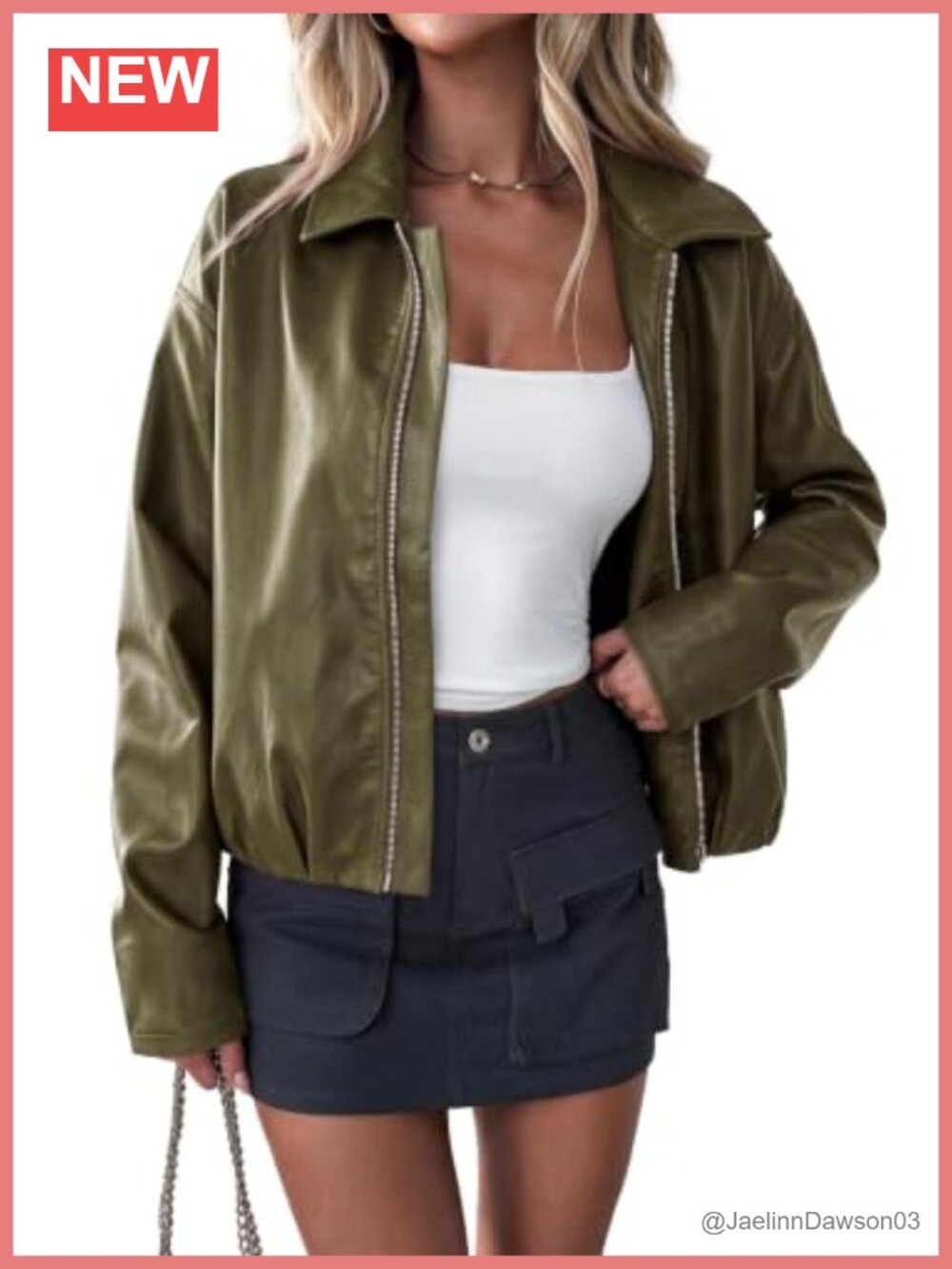 Faux Leather Motorcycle Jacket Cropped Moto Zip Up Fall Coat